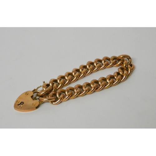 352 - Victorian 9ct rose gold curb chain bracelet with heart shaped padlock fastening, 26.7gms