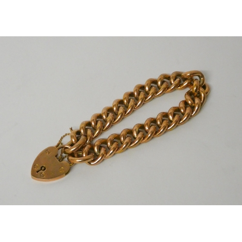 352 - Victorian 9ct rose gold curb chain bracelet with heart shaped padlock fastening, 26.7gms