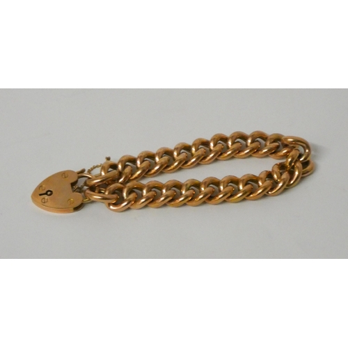 352 - Victorian 9ct rose gold curb chain bracelet with heart shaped padlock fastening, 26.7gms