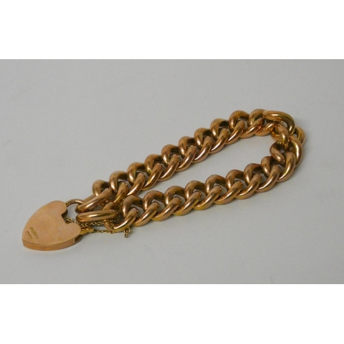 352 - Victorian 9ct rose gold curb chain bracelet with heart shaped padlock fastening, 26.7gms