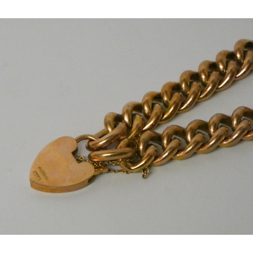 352 - Victorian 9ct rose gold curb chain bracelet with heart shaped padlock fastening, 26.7gms