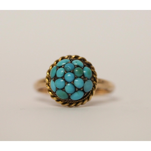 353 - A Victorian turquoise pavé cabochon dress ring, closed back setting, ring size O, 3.6gms