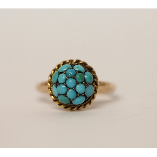 353 - A Victorian turquoise pavé cabochon dress ring, closed back setting, ring size O, 3.6gms