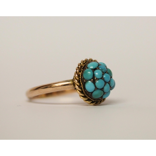 353 - A Victorian turquoise pavé cabochon dress ring, closed back setting, ring size O, 3.6gms