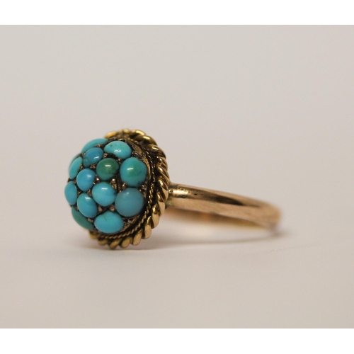 353 - A Victorian turquoise pavé cabochon dress ring, closed back setting, ring size O, 3.6gms