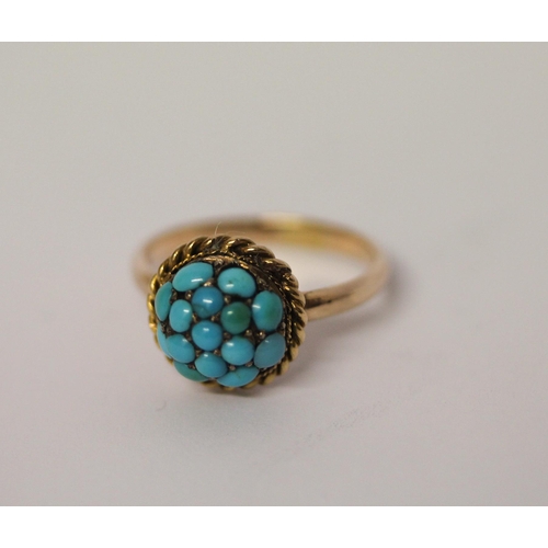 353 - A Victorian turquoise pavé cabochon dress ring, closed back setting, ring size O, 3.6gms