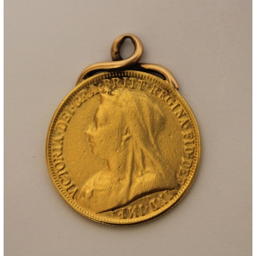 368 - Victoria 1893 gold £2 piece, double sovereign, mounted as a pendant, 16.6gms