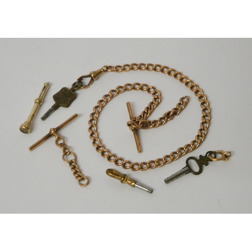 371 - Victorian 9ct rose gold watch albert chain with T-bar fastening, together with miniature gold propel... 