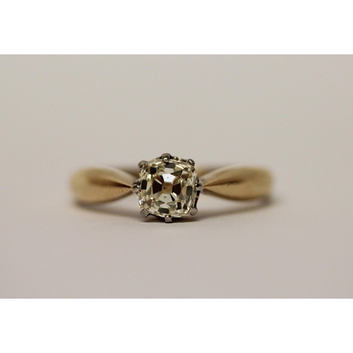 372 - An antique single stone old cut diamond solitaire ring on wide 14ct gold band, ring size Q