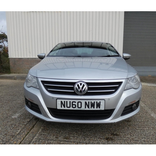 823 - Volkswagen Passat GT CC TDi 170 motor car, 2010, Reg No NU60 NMW, 2 litre diesel saloon car. Keys an... 