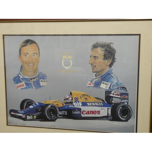 173 - Formula 1 Grand Prix - A Limited Edition Robin Owen Print 1988, of Nigel Mansell wheel to wheel Sign... 