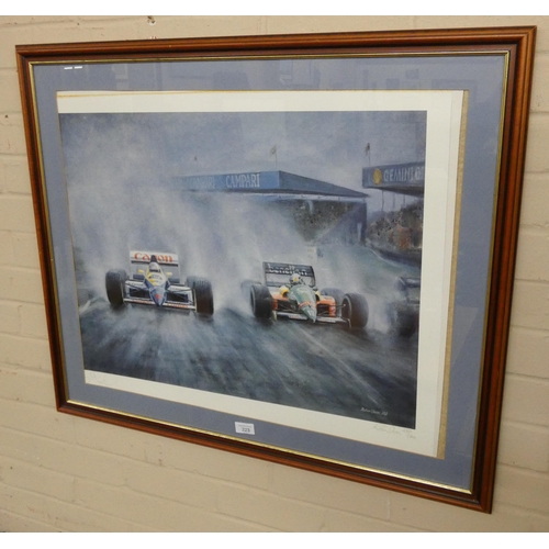 173 - Formula 1 Grand Prix - A Limited Edition Robin Owen Print 1988, of Nigel Mansell wheel to wheel Sign... 