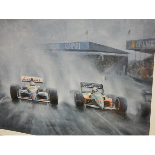 173 - Formula 1 Grand Prix - A Limited Edition Robin Owen Print 1988, of Nigel Mansell wheel to wheel Sign... 