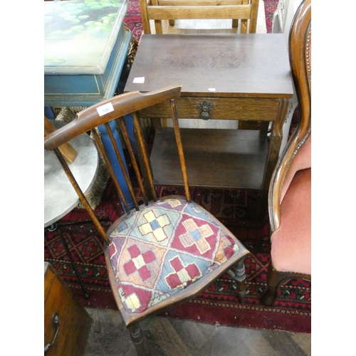 106 - Two tier oak occasional table fitted drawer and a small Edwardian bedroom chair