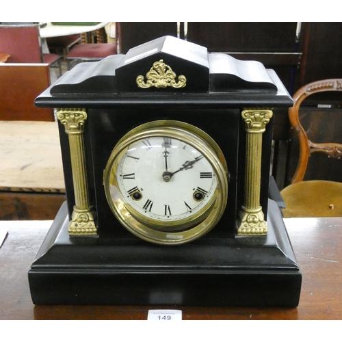 150 - A Victorian black slate architectural cased mantle clock