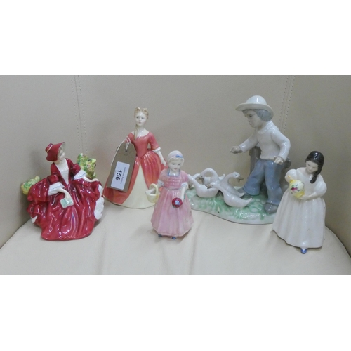 156 - A collection of four small Royal Doulton lady figures 'Debbie, 'Lydia', 'Tinklebell' and 'Mandy' tog... 