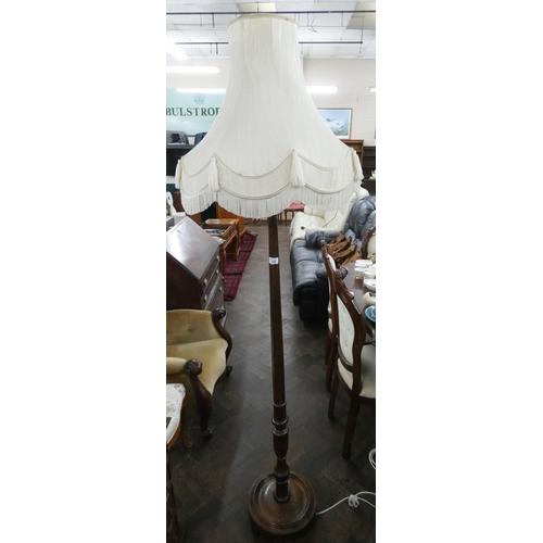 164 - Mahogany standard lamp with vintage cream fringed shade