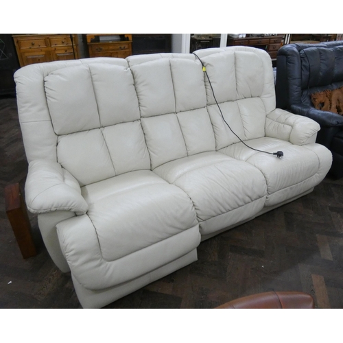 170 - A large cream leather three seater sofa with electrically operated reclining action