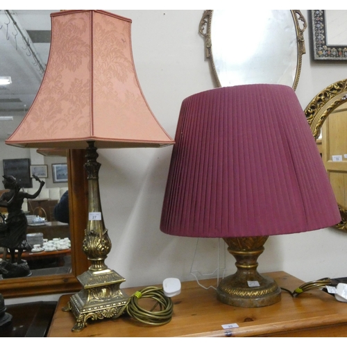 27 - A decorative brass table lamp with shade and a marble effect  vase shaped table lamp with shade...