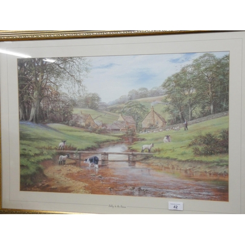 42 - A gilt framed coloured print of a lake land farm scene, signed Ron Beaton, entitled 'Bobby to the Re... 