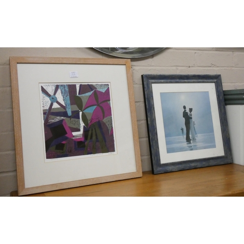 52 - A pair of modern coloured prints after Erte in silver frames and two other modern prints...