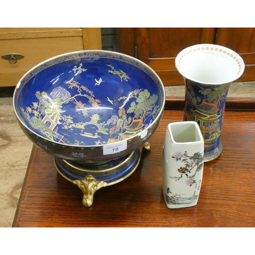 78 - Carlton ware fruit bowl with stand (chipped), a Carlton ware vase and a small oriental vase