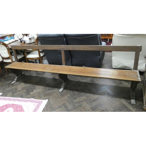 188 - Long oak church style open back bench/pew, 9' long