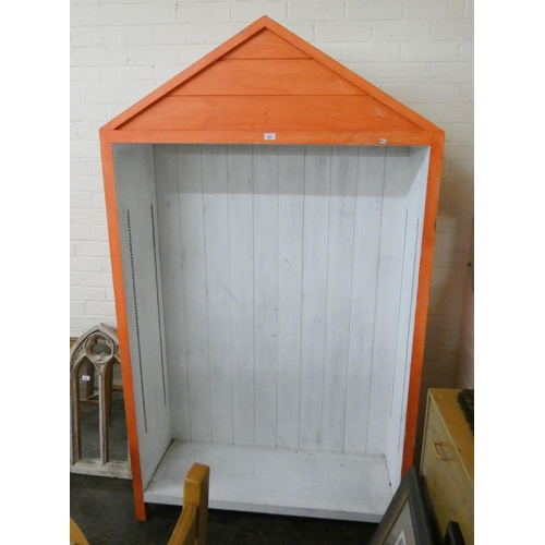 231 - Orange painted beach hut style bookcase - without shelves