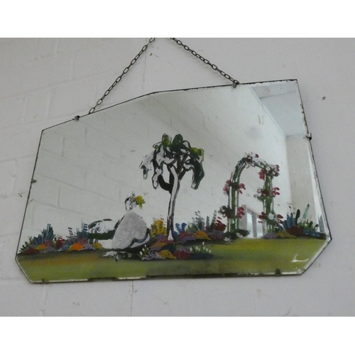 233 - A painted frameless vintage mirror and another mirror