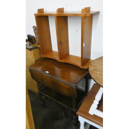 236 - Oak two tier tea trolley and a pine open wall shelf