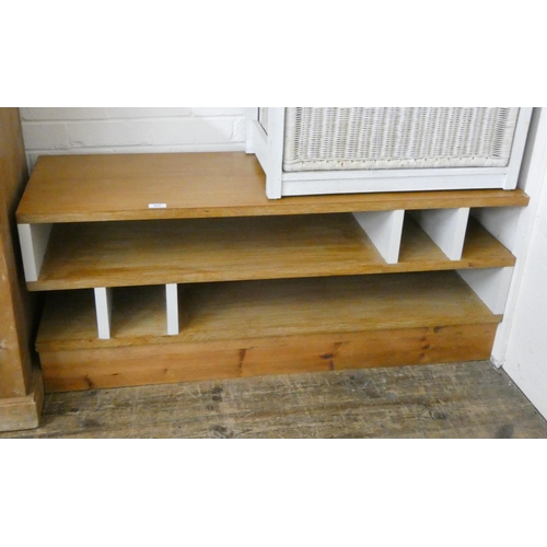 258 - Whitewash wicker work chest of drawers and a Long teak TV HiFi stand