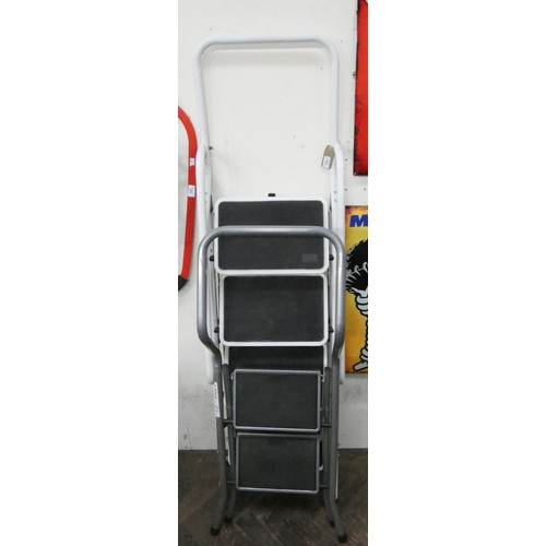 376 - A good quality folding step ladder with four steps with handle and a two-step folding step ladder