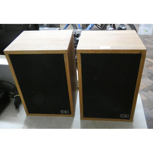 398 - A pair of teak framed Seas mini sound speakers