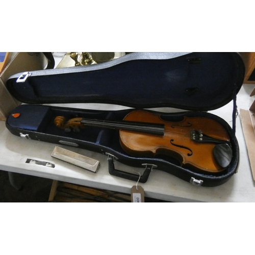 400 - A small violin in carrying case with mouth organ