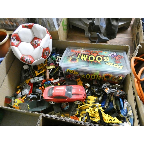 411 - A large box of LEGO, LEGO figures, played with cars, Southampton Football etc