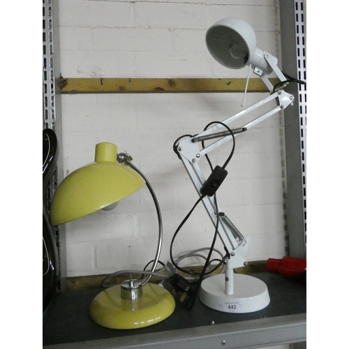 442 - A white angle poise lamp and a modern lime green retro lamp