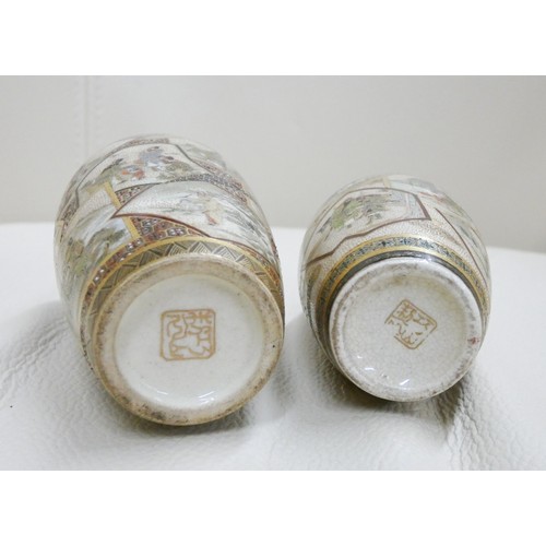 72 - Two miniature Japanese satsuma vases, both with seal marks to base.