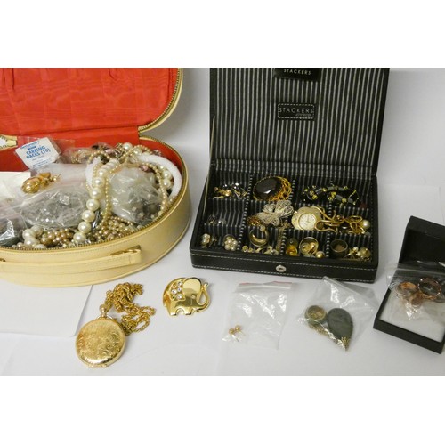 156C - Faux pearls, costume jewellery, box of earrings etc