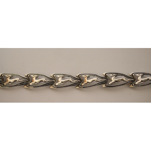 609 - Mid-century Scandinavian silver leaping deer panel bracelet, marked 830 S, 18.5 cms. Weight 18.1 gra... 