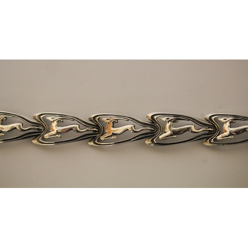 609 - Mid-century Scandinavian silver leaping deer panel bracelet, marked 830 S, 18.5 cms. Weight 18.1 gra... 