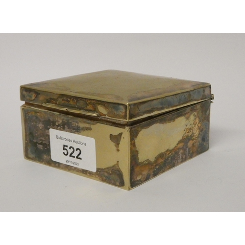 663 - A square vintage cigarette box, the hinged lid opening to reveal hallmarked silver badge 'To Steve f... 