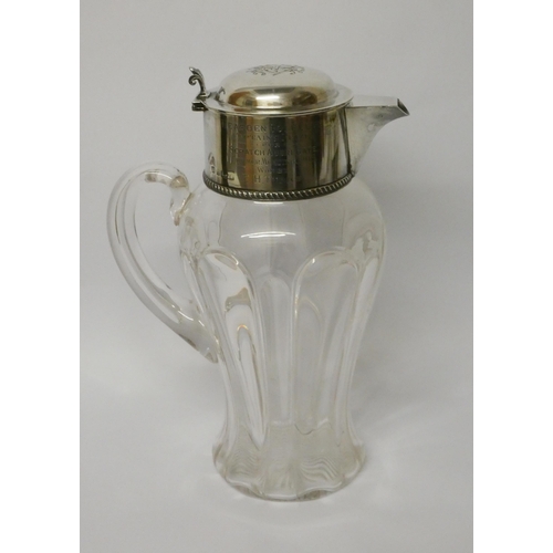 693 - Cut glass and silver mounted claret jug, with inscription Captains Prize Neasden Golf Club 1906, Bir... 