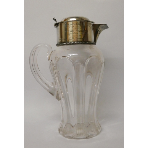 693 - Cut glass and silver mounted claret jug, with inscription Captains Prize Neasden Golf Club 1906, Bir... 