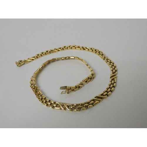 535 - Modern 9ct yellow gold X and brick link chain necklace, box snap clasp with figure 8 safety clasp, w... 