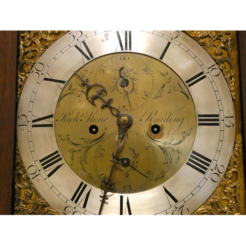 21 - Victorian eight day longcase clock with square brass & silvered dial, Richard Stone Reading,