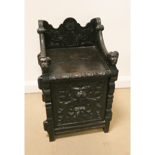 31 - Victorian carved dark oak coal cabinet with lion mask carvings