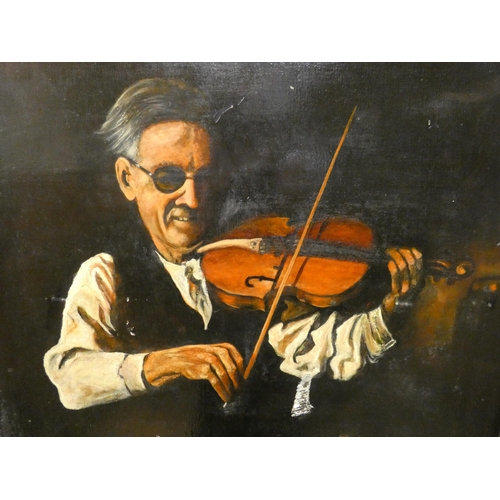 5 - Gilt framed oil painting portrait of a violinist, signed J Harris, 23