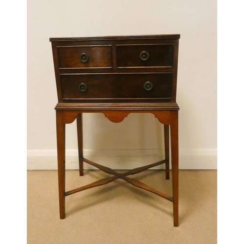 52 - Small Georgian style mahogany bedside chest on a stretcher base, 17