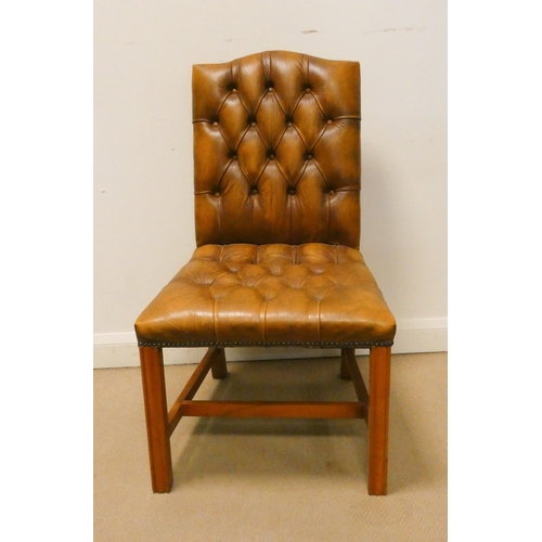 54 - Brown leather buttoned and studded chair