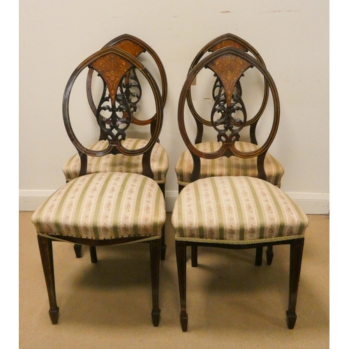 55 - Set of four Edwardian inlaid rosewood shield back dining chairs